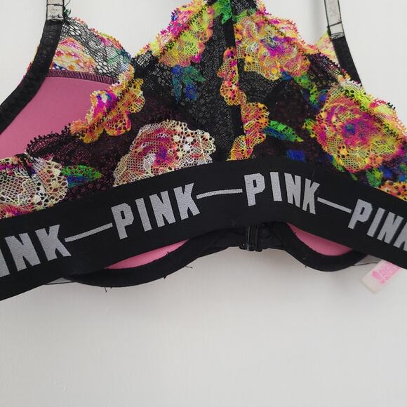 PINK Victoria's Secret Date Push-Up Bra Lace Floral Racerback Front Clasp 32C - Picture 4 of 10